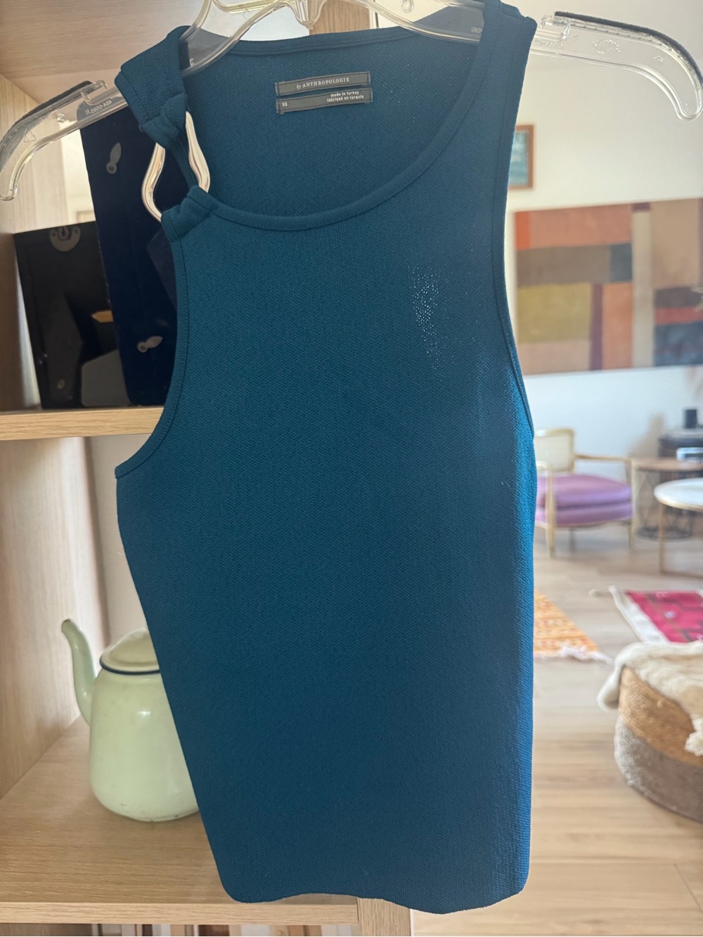Anthropologie Teal Ribbed Tank Top